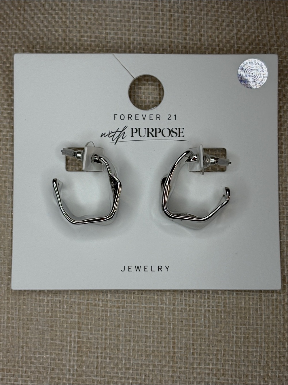 Forever 21 Silver Tone Sculpted Wavy Hoop Earrings